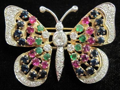 Appraisal: karat yellow gold and platinum gem set 'butterfly' broochArticulated wings