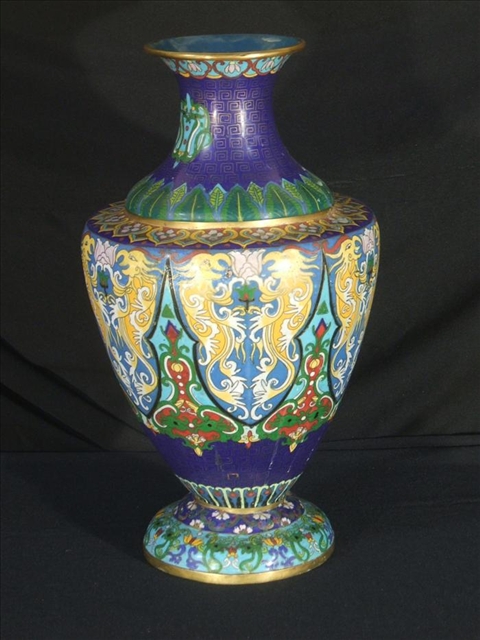 Appraisal: CHINESE CLOISONNE ENAMEL ARCHAISTIC VASE Of slightly compressed baluster shape