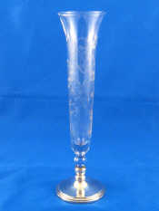 Appraisal: A tall slim wheel engraved glass vase silver mounted marked