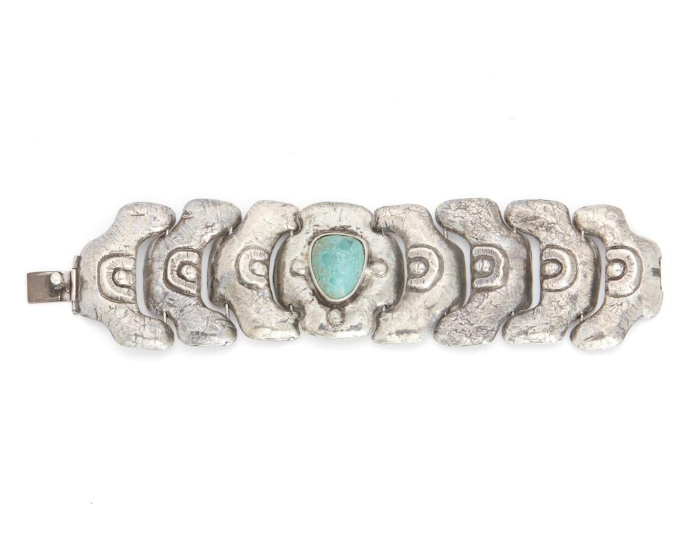 Appraisal: A Matl silver and turquoise bracelet Circa Mexico City Mexico