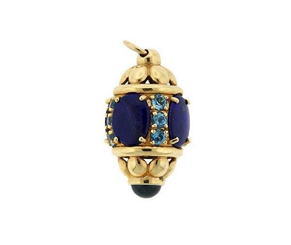 Appraisal: K Gold Lapis Topaz Etruscan Style Pendant METAL K gold