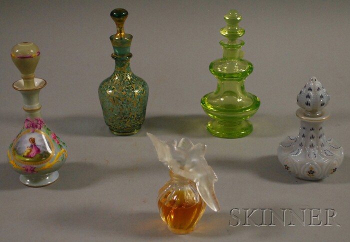 Appraisal: Four Victorian Perfume Bottles and a Modern Lalique for Nina