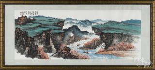 Appraisal: Monumental Chinese watercolor landscape signed Shi Lou '' x ''