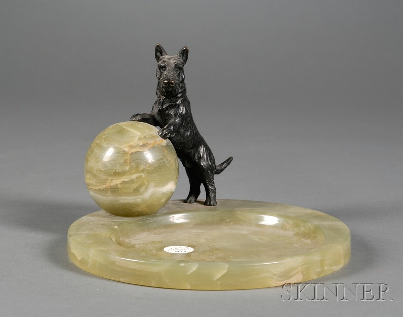 Appraisal: Austrian Art Deco Onyx and Bronze Scottie Dog Desk Tray