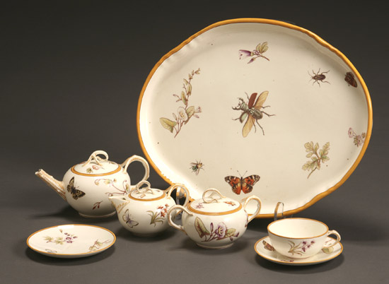 Appraisal: Wedgwood Insect and Floral Decorated Creamware Seven-Piece T te- -T