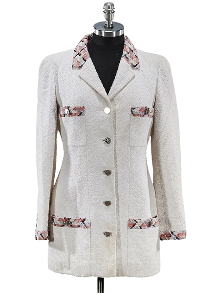 Appraisal: Chanel Boutique women's cotton blend blazer white with colored accent