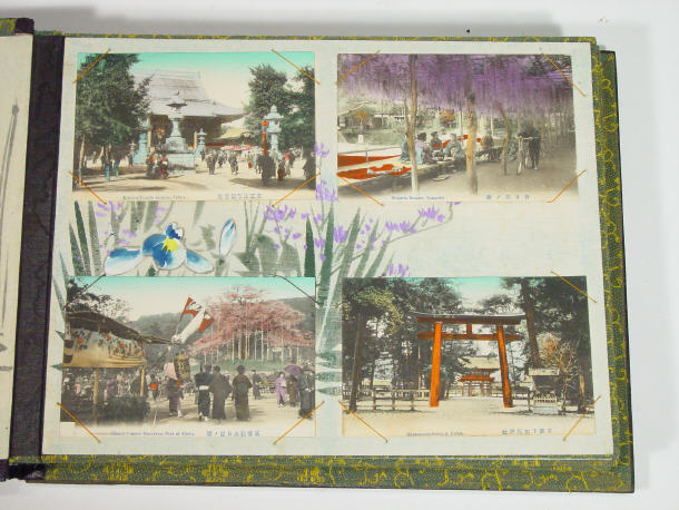 Appraisal: Two albums of postcards including hand coloured scenes of Kyoto