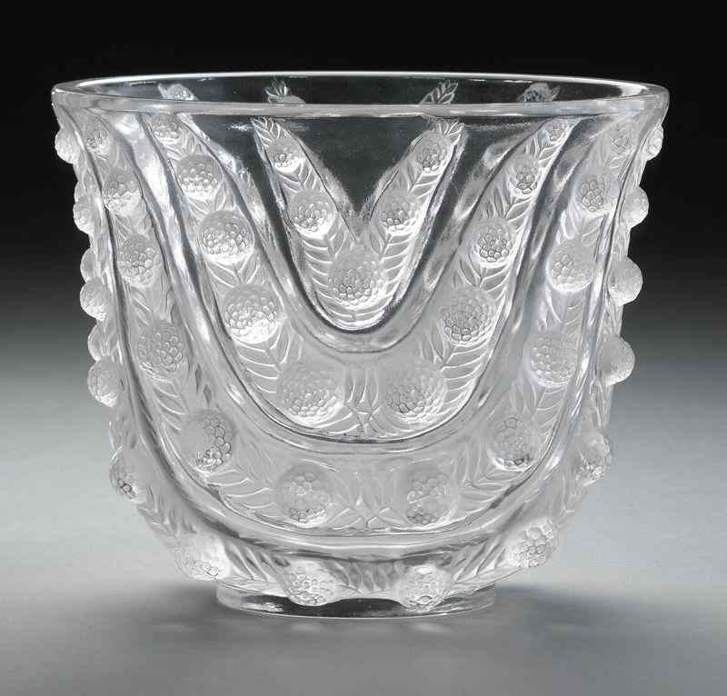 Appraisal: R Lalique ''Vichy'' clear glass vaseaccented by molded rows of