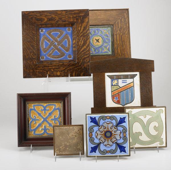 Appraisal: FLINT Seven floral or heraldic tiles most by Flint All