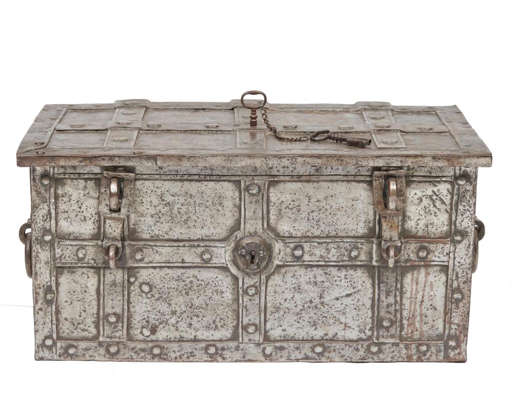 Appraisal: Continental Iron Puzzle Lock Coffer th th century length in