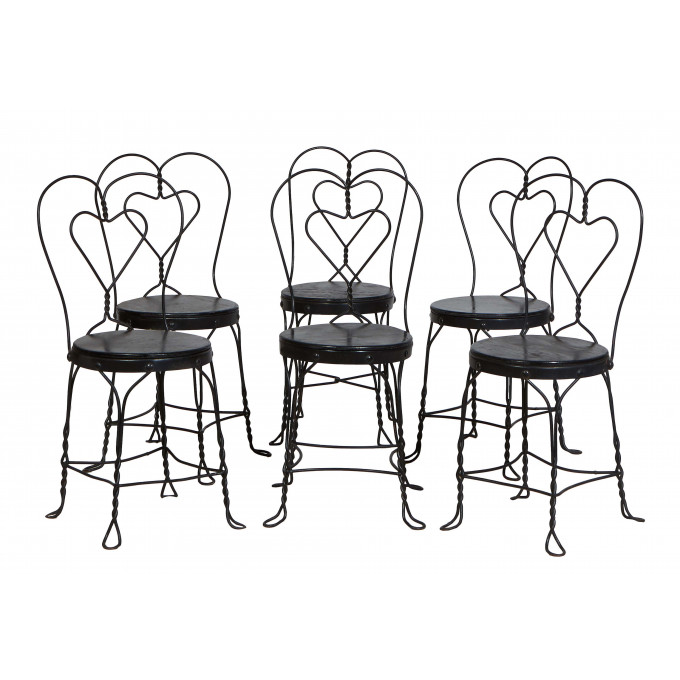 Appraisal: Set of Six Iron Wirework Ice Cream Parlor Chairs th