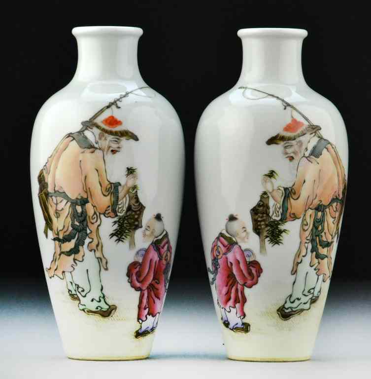 Appraisal: Pr Chinese Porcelain Vases Attr To Wang QiEach finely painted