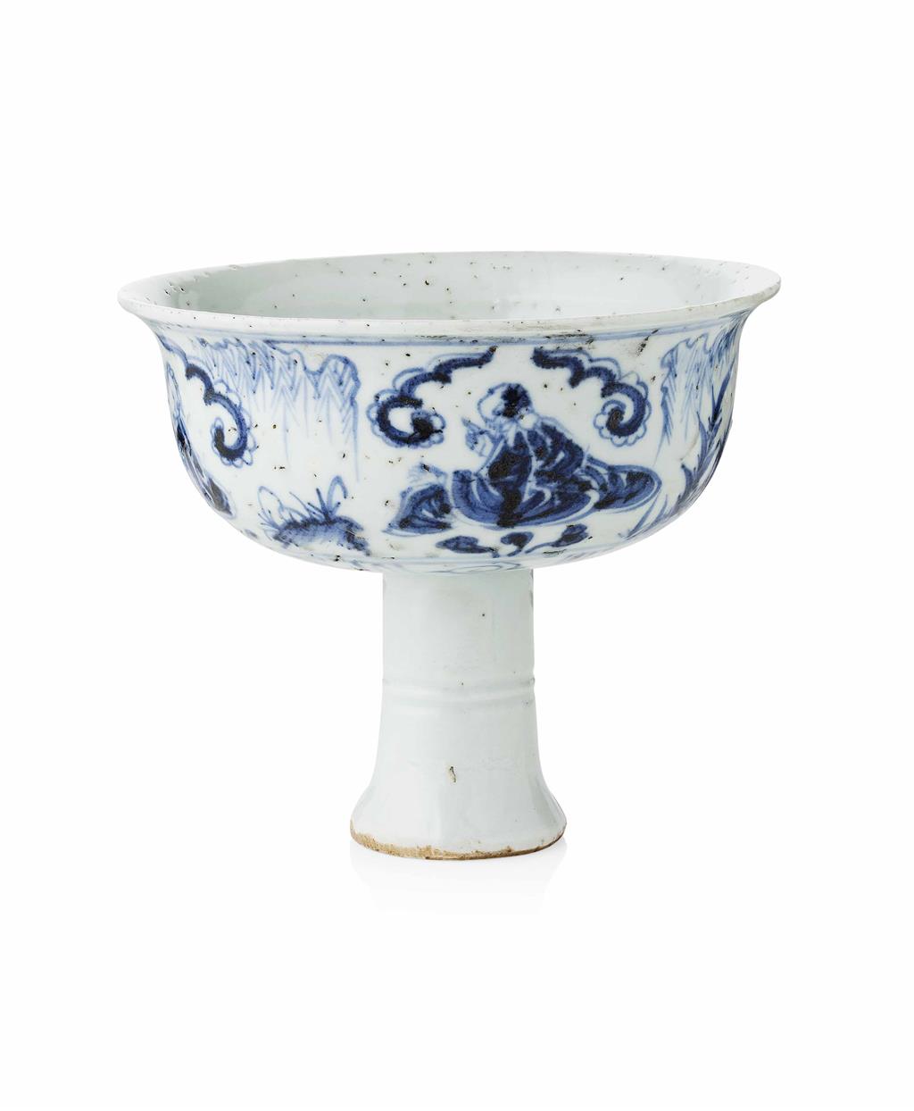 Appraisal: BLUE AND WHITE STEM CUP LATE YUAN EARLY MING DYNASTY