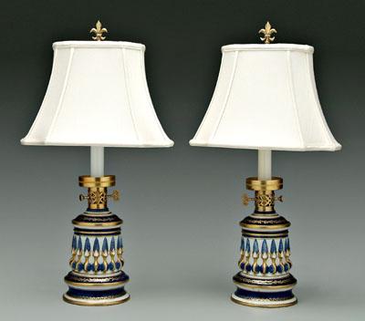 Appraisal: Pair Sevres porcelain lamps cobalt and gilt decoration brass mounts