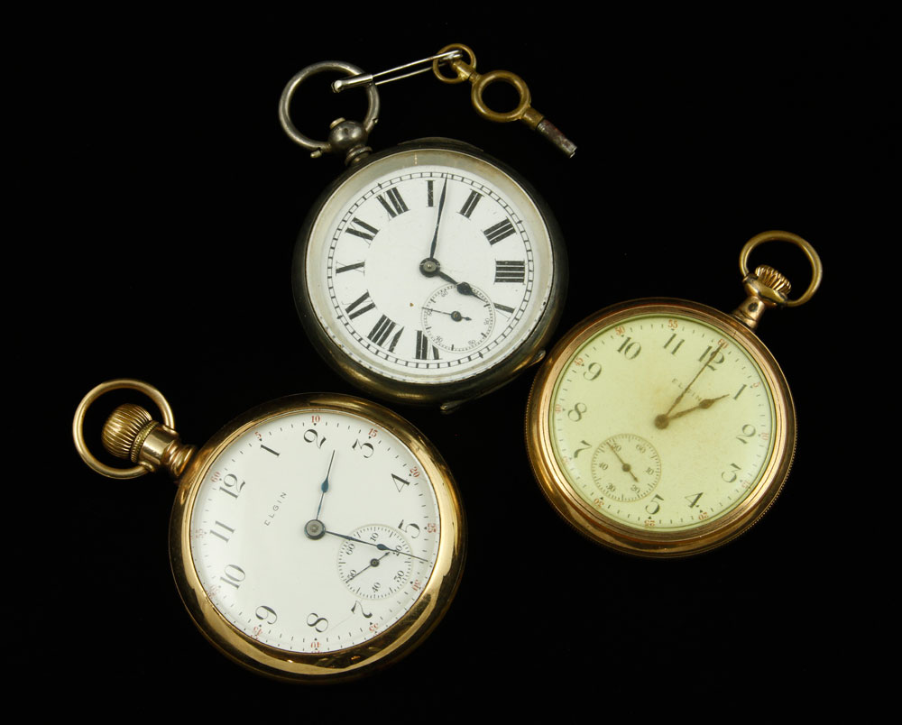 Appraisal: - Silver and Gold Plate Pocket Watches Lot of three