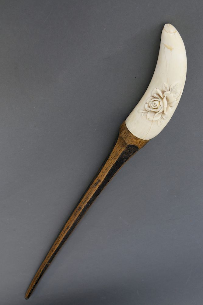 Appraisal: Carved Sperm Whale Tooth Walking Stick circa Exclusive on Bidsquare