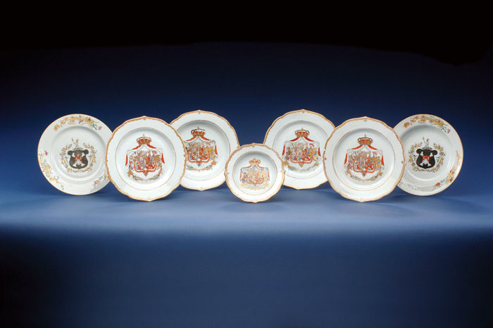 Appraisal: PAIR OF CHINESE EXPORT PORCELAIN ARMORIAL DINNER PLATES FROM THE