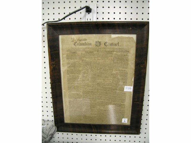 Appraisal: March Boston Newspaper framed Columbian Centinel