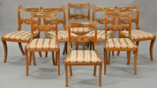 Appraisal: Set of eight federal mahogany side chairs having oak leaf