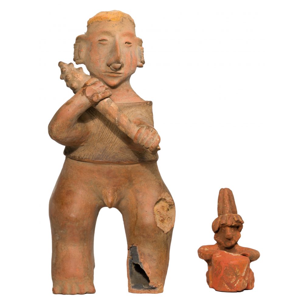 Appraisal: PRE-COLUMBIAN WEST MEXICAN CERAMIC FIGURINES items including Colima warrior figure