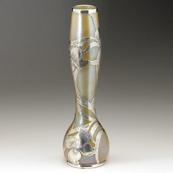 Appraisal: AUSTRIAN Silver overlaid glass vase with silver applique and a