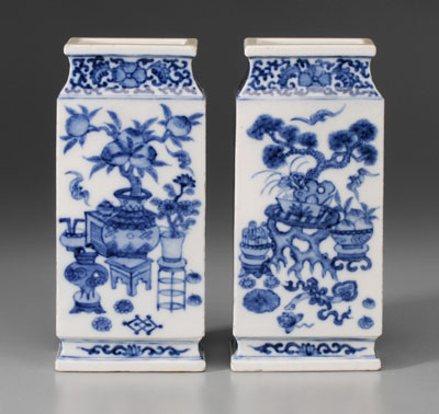 Appraisal: Pair Blue and White Cong Porcelain Vases th century Hundred