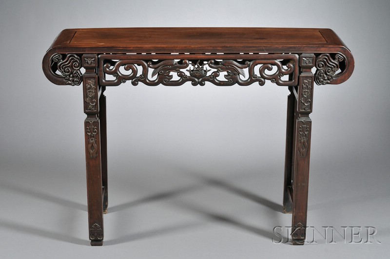 Appraisal: Occasional Table China th century rosewood apron carved and pierced