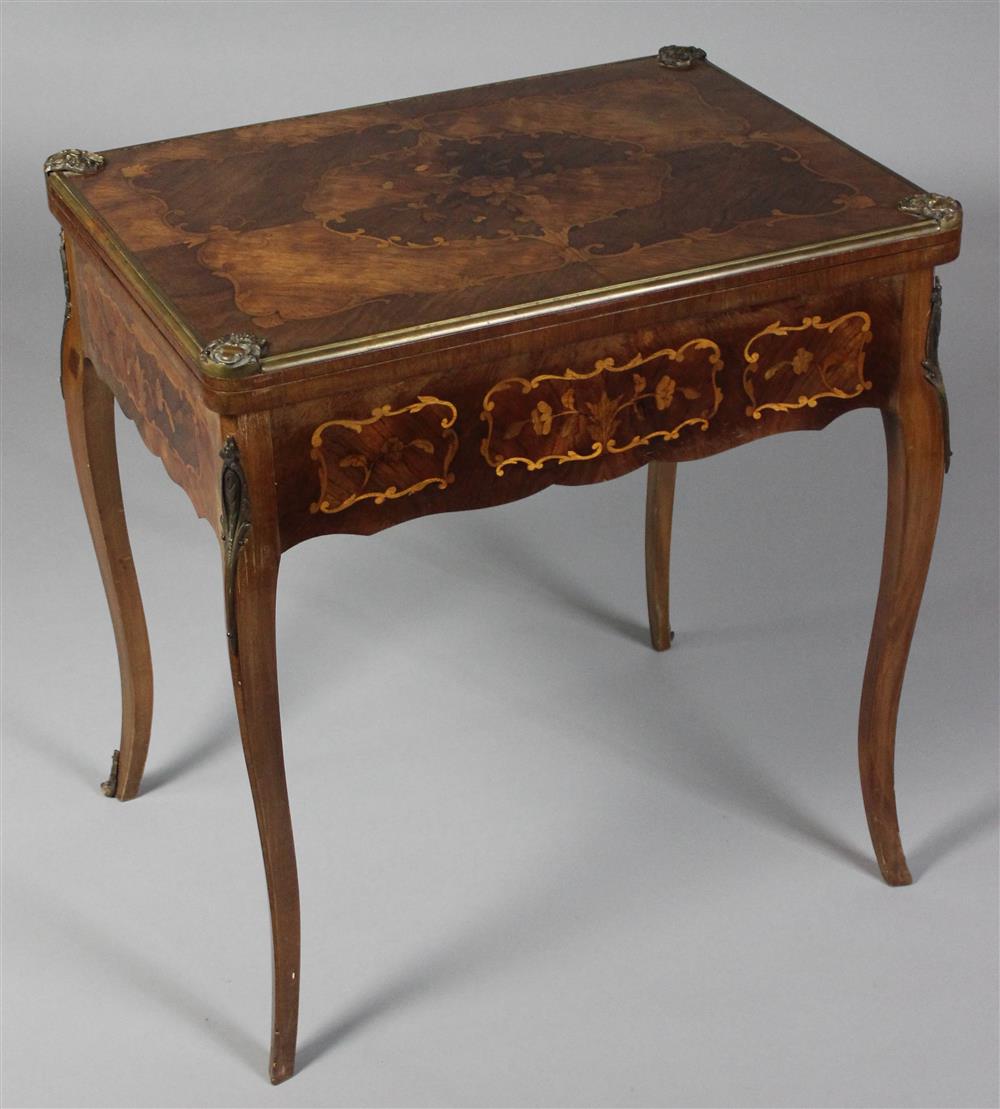 Appraisal: LOUIS XV STYLE MARQUETRY AND GILT BRASS GAMES TABLE the