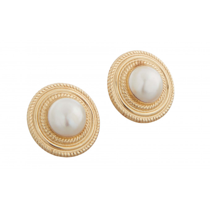 Appraisal: Pair of K Yellow Gold Mabe Pearl Clip Earrings the