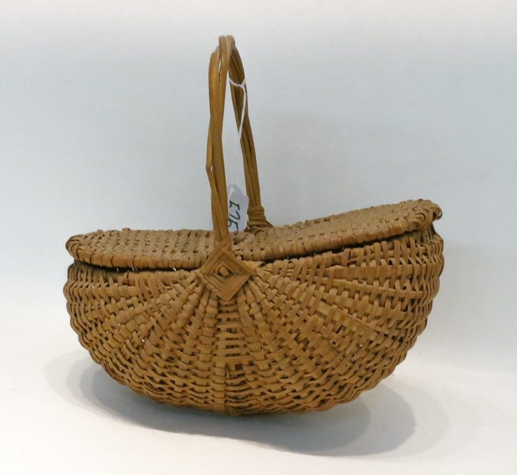 Appraisal: WOVEN HINGED LID BASKET splint ribbed basket with willow bale