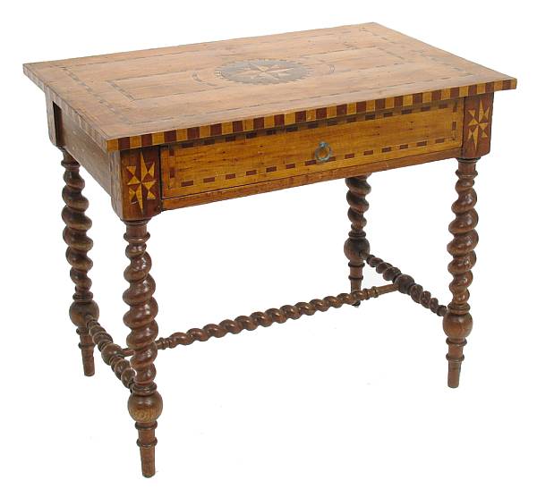 Appraisal: An Italian Baroque style inlaid work table on turned legs