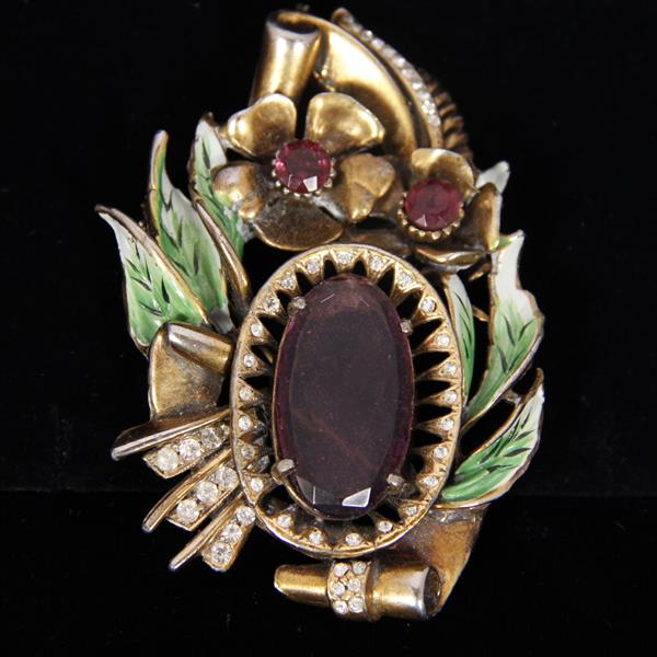 Appraisal: Reinad DeRosa Copy Purple Jewel Floral pin brooch with Enamel