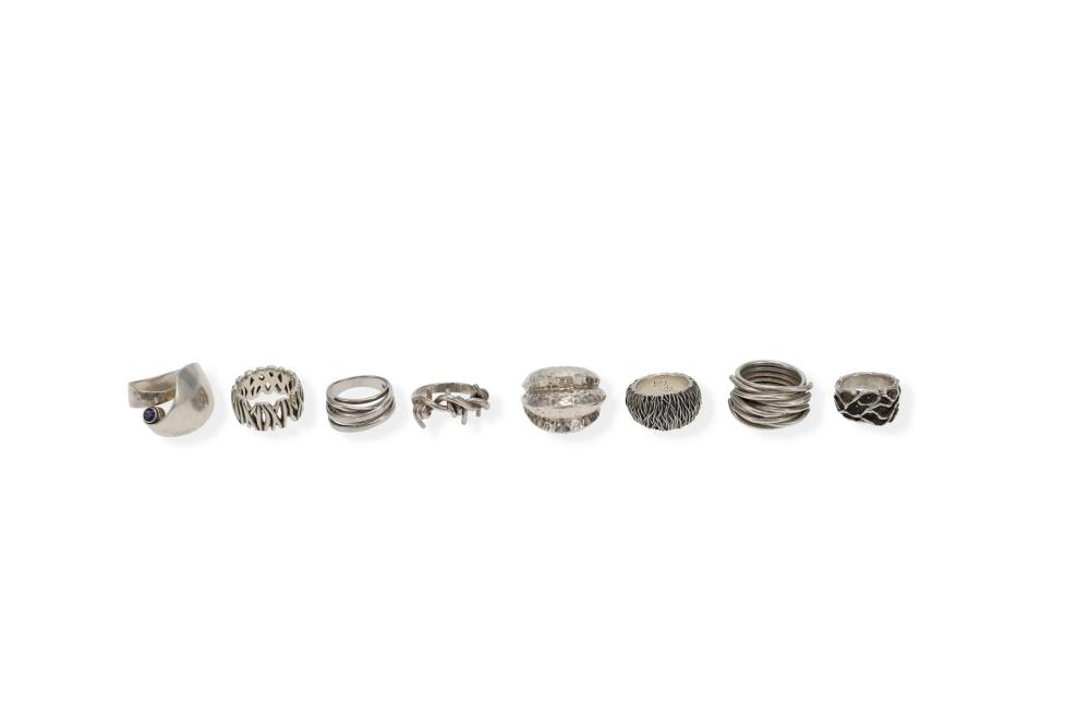 Appraisal: A group of modernist silver rings Fourth-Quarter of th Century