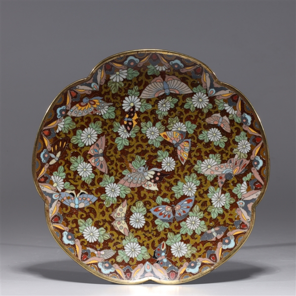 Appraisal: Japanese Meiji period cloisonne dish with floral and butterfly designs