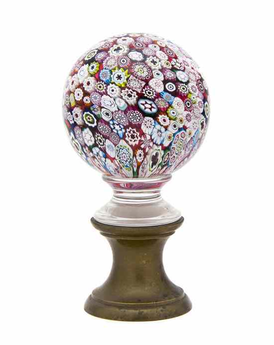 Appraisal: A Continental Glass Paperweight Newel Post of spherical form with