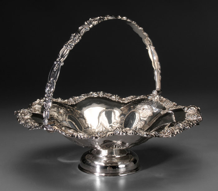 Appraisal: English Silver-Plate Basket Birmingham late th century floral grape and