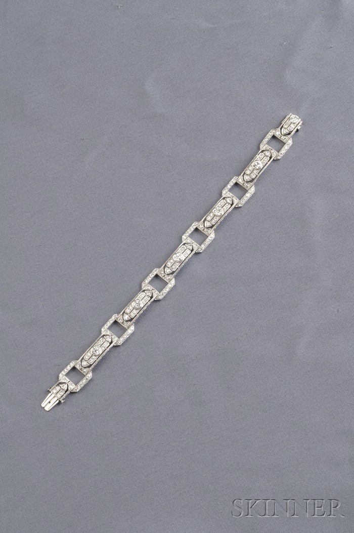 Appraisal: Platinum and Diamond Bracelet set with transitional- and full-cut diamond