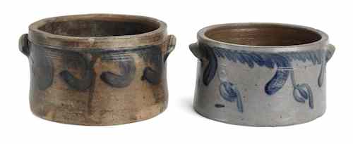 Appraisal: Two Pennsylvania cobalt decorated crocks th c h w and