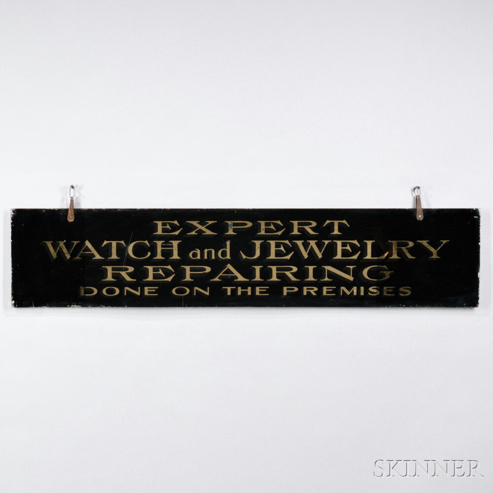 Appraisal: Gold Leaf Watch and Jewelry Repair Sign c the reverse-painted