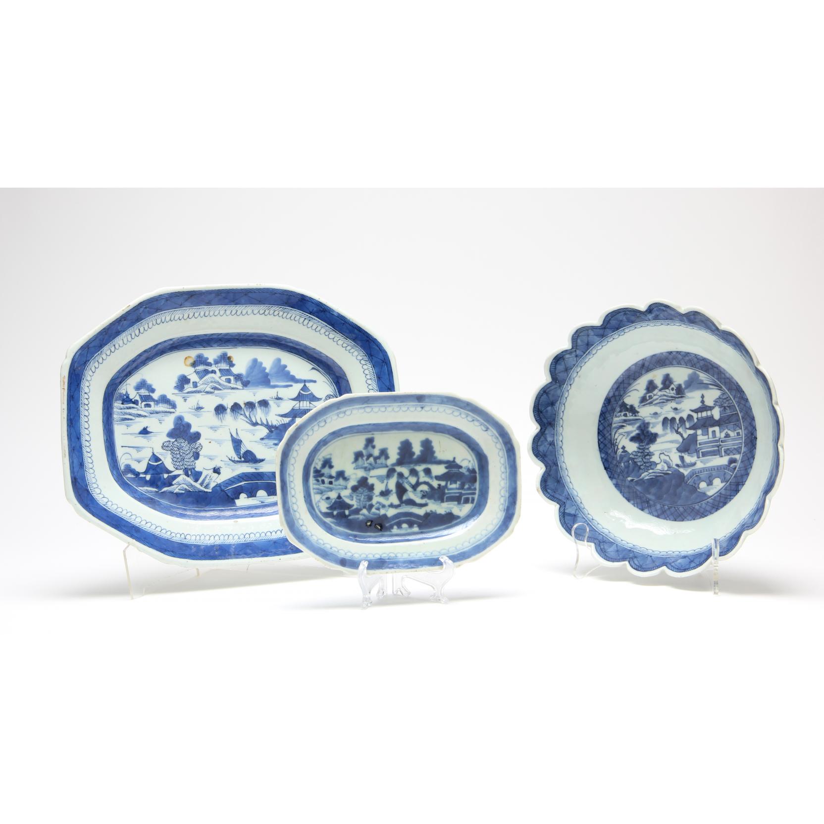 Appraisal: Group of Three Canton Blue and White Porcelain th century