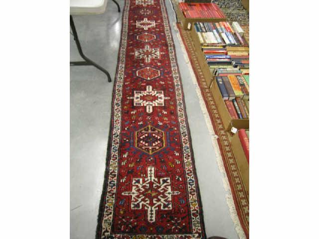 Appraisal: Heriz Persian Handmade Runner geometric medallion on red field deep