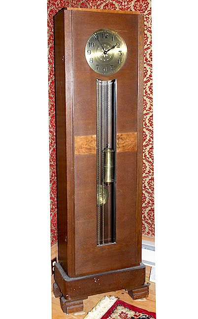 Appraisal: Art Deco Grandfather Clock An oak deco clock with burl