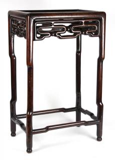 Appraisal: Chinese Small Hardwood Stand Chinese hardwood stand with a scroll