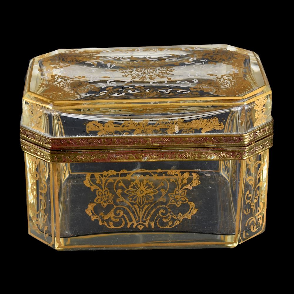 Appraisal: Crystal Vanity Box Vintage Gilt Painted Crystal Vanity Box Measures