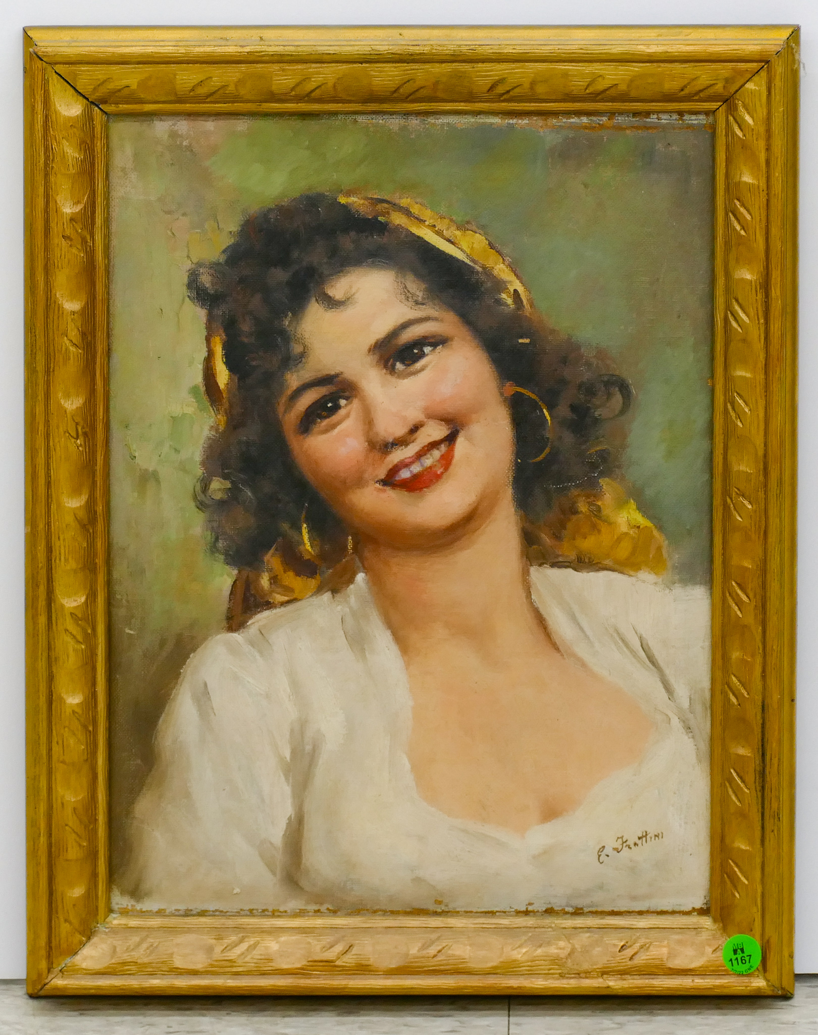 Appraisal: Enrico Frattini - Italian ''Young Woman Portrait'' Oil on Canvas