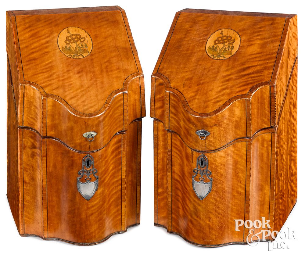 Appraisal: Pair of George III satinwood knife boxes Pair of George