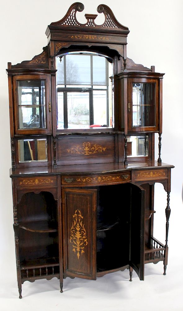 Appraisal: Edwardian Inlaid Mirror Back Etagere Cabinet Pending - Dimensions W