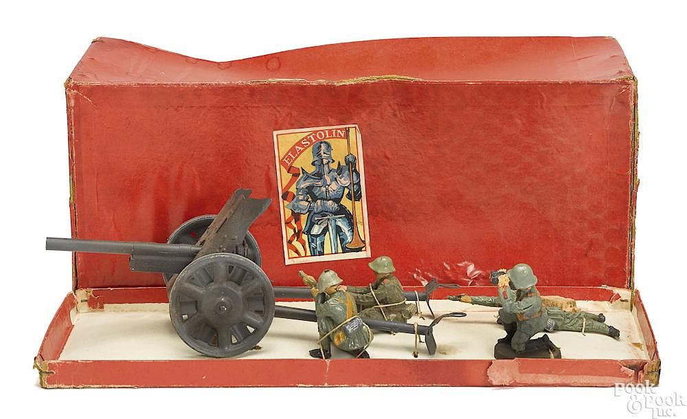 Appraisal: Elastolin painted tin field gun soldiers Elastolin painted tin field