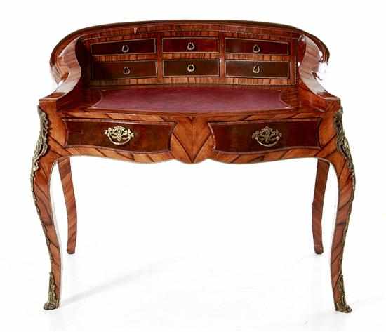 Appraisal: Louis XV style mixed-wood and bronze-mounted escritoire kidney-shaped top with