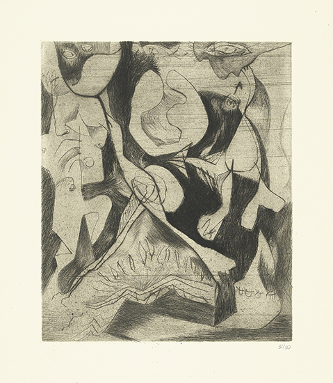 Appraisal: JACKSON POLLOCK Untitled Drypoint and engraving printed in dark brownish-black